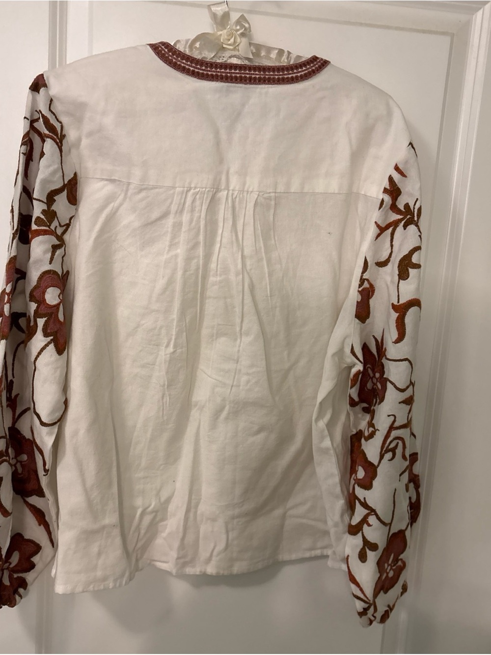 Calypso St Barth-Large-w/Embroidered Balloon Sleeve-Cotton/Flax-Brown/Pink/White - Picture 5 of 5